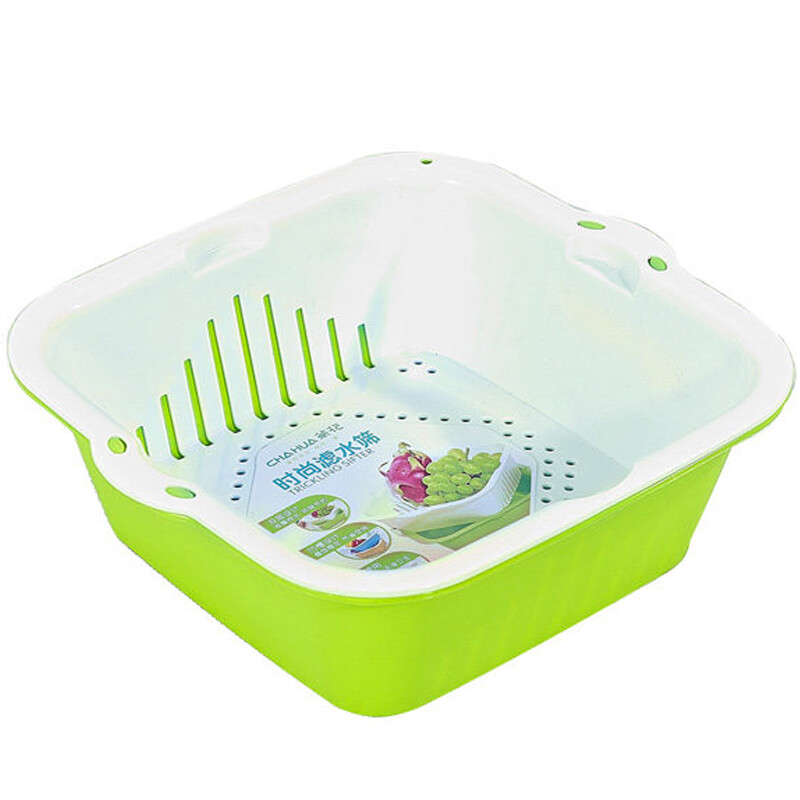 Camellia vegetable washing basket, drain basket, strainer, double-layer dual-purpose fruit and vegetable drain strainer, strainer basket, fruit plate, large and medium sizes available, green, medium size 1161