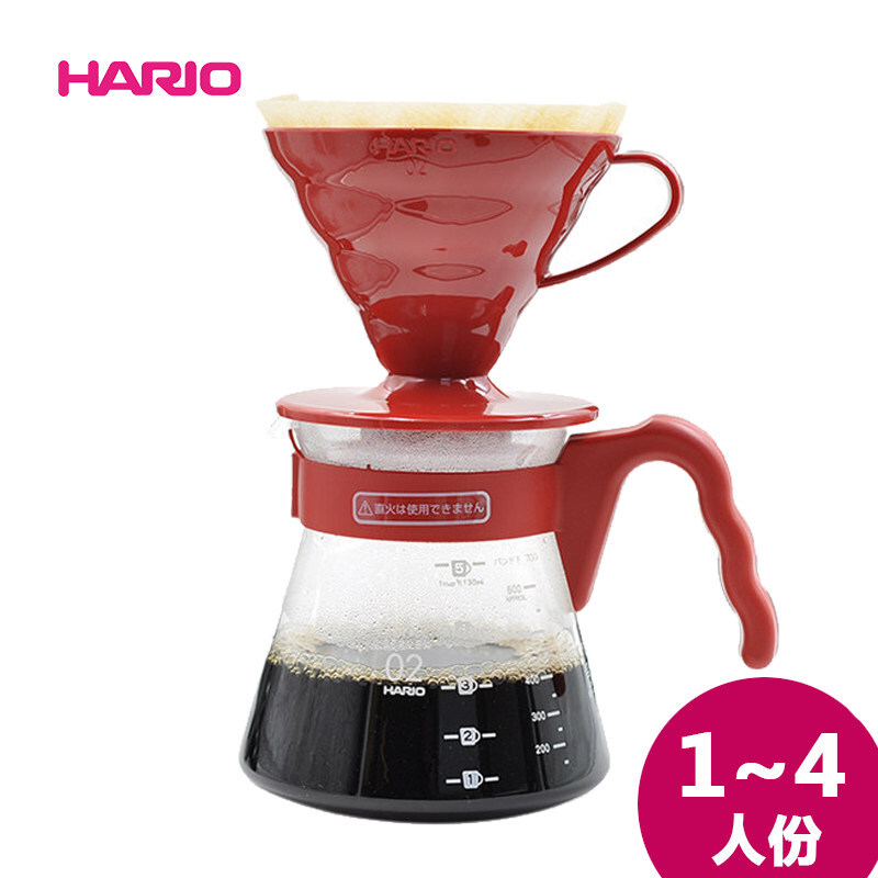 HARIO Japanese hand brewing coffee set grinder hand brewing pot set home hand grinder coffee powder grinder gray and white set 1-4 servings + red grinder