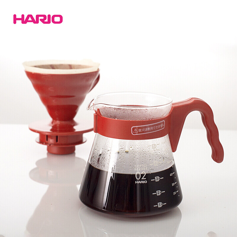 HARIO Japanese hand brewing coffee set grinder hand brewing pot set home hand grinder coffee powder grinder gray and white set 1-4 servings + red grinder