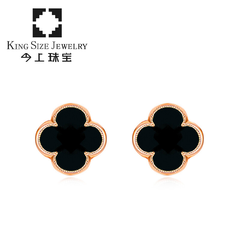 Jewelry 18k Gold Black Agate Four Leaf Clover Earrings Diamond Jewelry 18k Gold Black Agate Four Leaf Clover Earrings Diamond Men And Women Rose