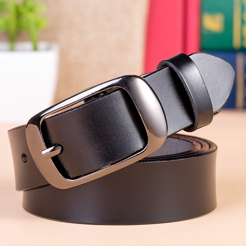 Mens Leather Copper Buckle Belt Head Layer Leather Leisure Needle Buckle Belt Fashion Youth Leisure Belt