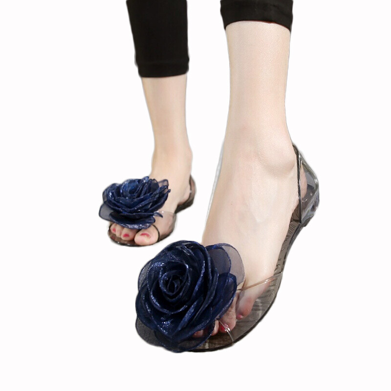 European Iyi Summer Sandals Female Flat Student Jelly Shoes Soft European Iyi Summer Sandals Female Flat Student Jelly Shoes Soft Bottom Plastic Beach Large Flowers