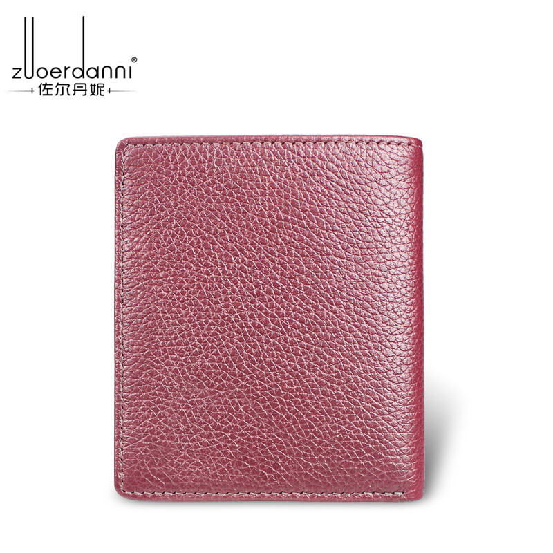 Zordani Women's Wallet Short Ultra-Thin First Layer Cowhide Coin Purse Student Folding Card Holder Wallet A285 Yellow