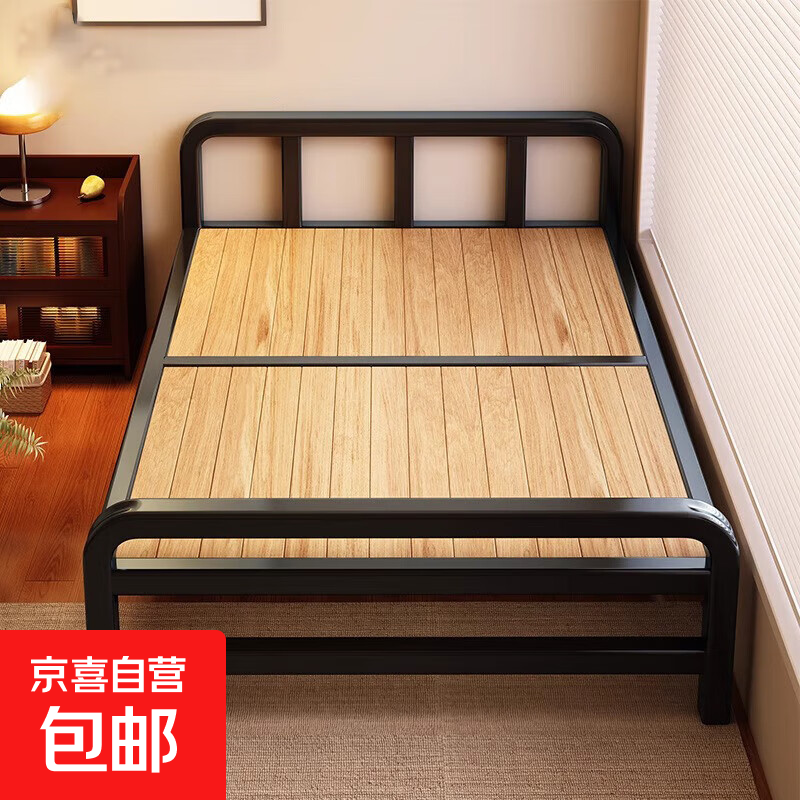 Jingdong Logistics Folding Sheet Single Bed Office Lunch Break Bed Camp Bed Hospital Home Accompanying Hard Board Bed Iron Bed Upgraded Thickened Solid Wood Reinforced 120cm