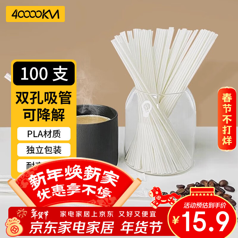 40,000 Kilometers Disposable Straws PLA Biodegradable Double Hole Straws for Pregnant Women and Children Food Grade Individually Packed Straws 100 Pack
