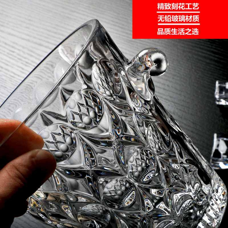 KBOX large crystal glass champagne ice bucket bar KTV ice cube diamond with handle ice clip single Aobo engraved ice bucket color box (with handle ice clip)