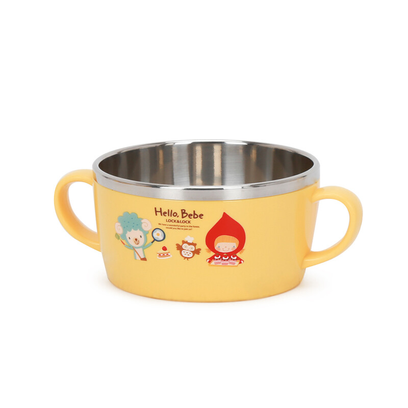 LOCK & LOCK food supplement bowl, children's tableware, imported stainless steel tableware, cartoon double handle soup bowl and rice bowl for primary school students 250ml