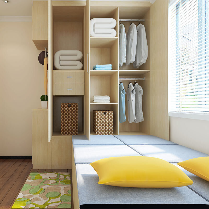 Schneiman whole house customized tatami bed teenager's room modern simple wardrobe bedroom furniture tatami bed bookcase storage cabinet solid wood color/square meter