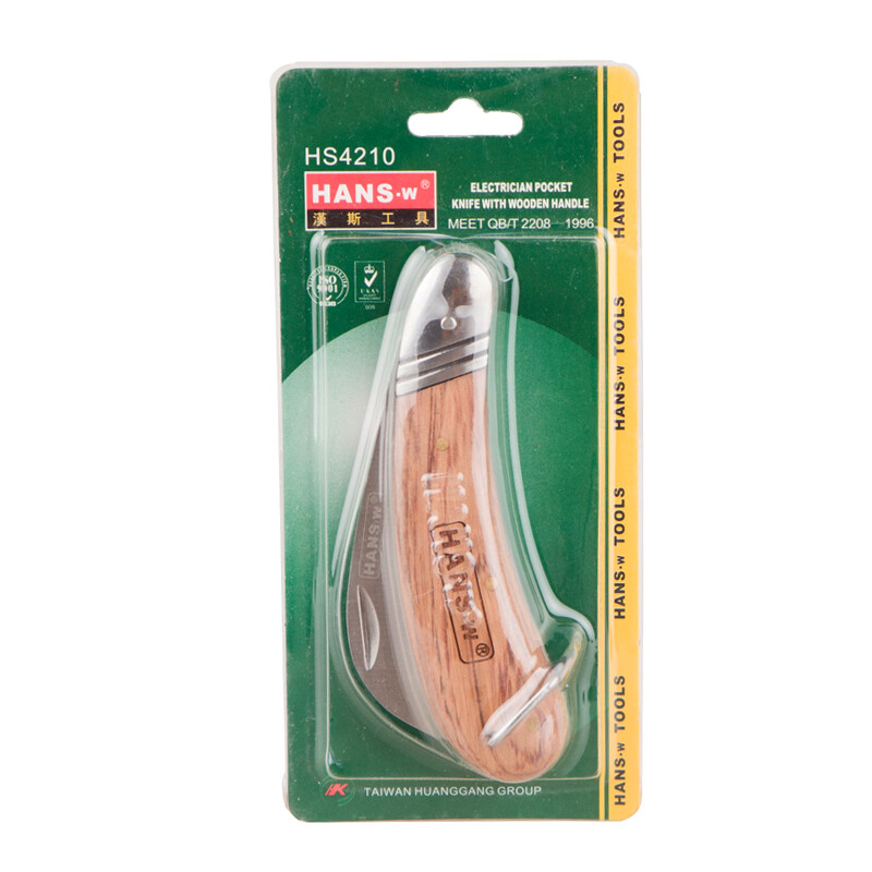 Hans King Taiwan Hans HANS.w Wooden Handle Electrician's Knife Electrician's Knife Scimitar Wire Knife Electrician's Scissors Curved Blade