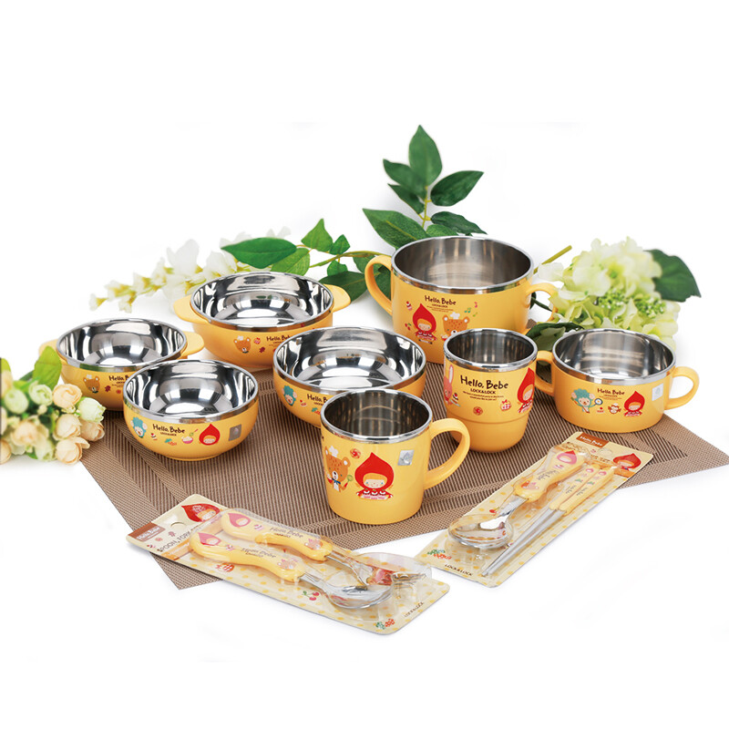 LOCK & LOCK food supplement bowl, children's tableware, imported stainless steel tableware, cartoon double handle soup bowl and rice bowl for primary school students 250ml