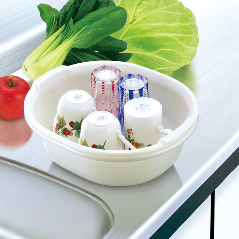 SP SAUCE Japan imported vegetable sink kitchen drain basket washing basin dish storage basket combination of 2 pieces white Japanese SANADA