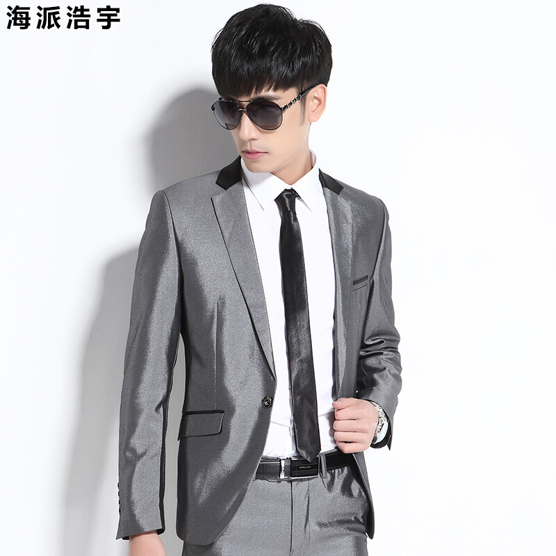 Haipai Haoyu Suits Men S Korean Slim Wedding Groom Dresses Haipai Haoyu Suits Men S Korean Slim Wedding Groom Dresses Business Casual Glossy Silver Grey 180 Tops 33 Pants