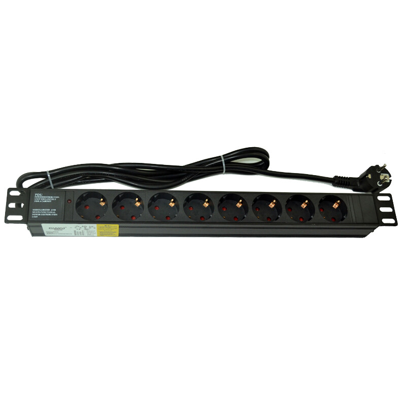 GWGJ PDU cabinet socket 8-bit European standard 16A1U19 inches with power indicator light aluminum alloy strip wiring board 3*1.5mm square 2 meters cable with European plug