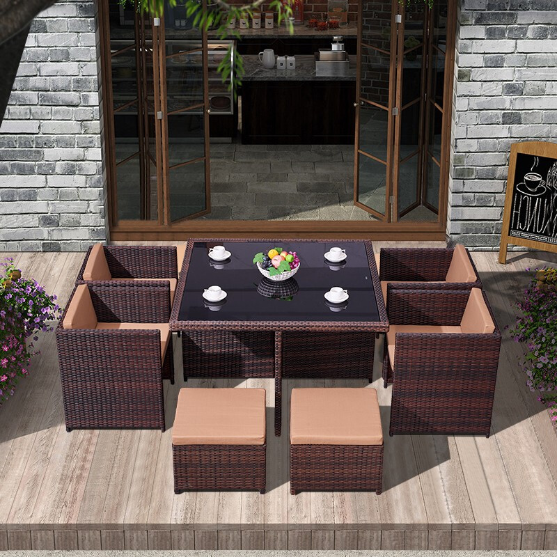 YOUZHITENG Furniture (YOUZHITENG) outdoor tables and chairs, patio balcony rattan chair combination, outdoor leisure sofa, terrace garden waterproof rattan, upgraded aluminum frame 1 table + 4 chairs (flat back chair) + 4 pedals