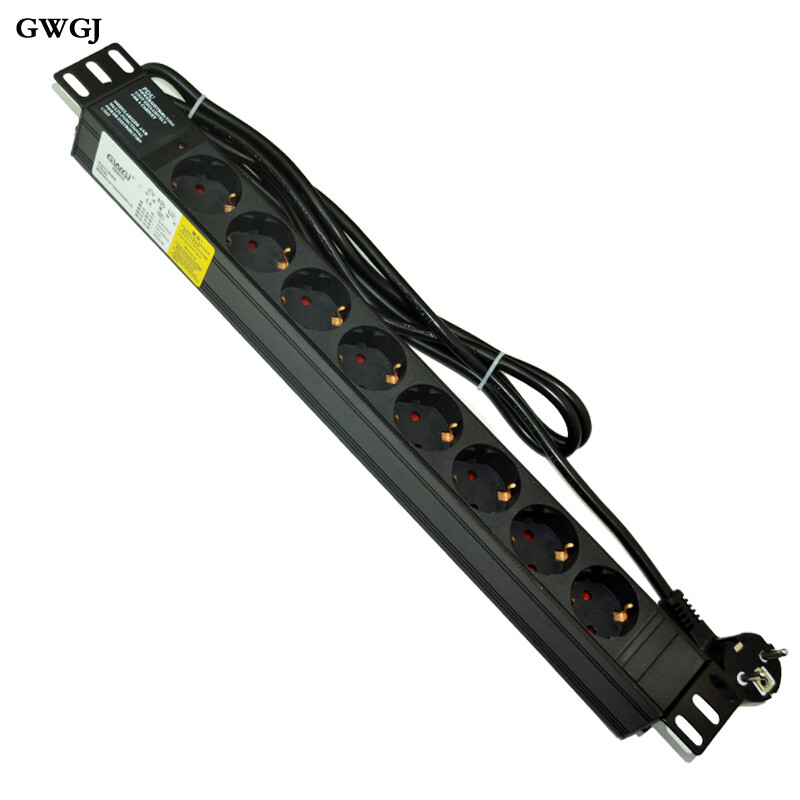 GWGJ PDU cabinet socket 8-bit European standard 16A1U19 inches with power indicator light aluminum alloy strip wiring board 3*1.5mm square 2 meters cable with European plug