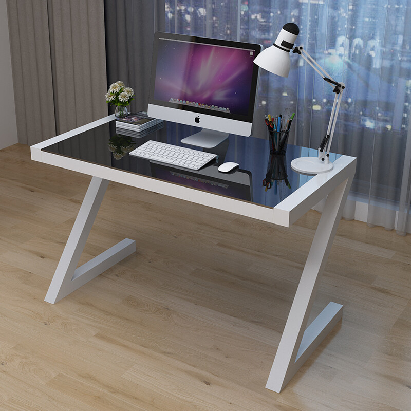 Yamei Computer Desk Tempered Glass Desktop Laptop Z Yamei Computer Desk Tempered Glass Desktop Laptop Z Shaped Simple White Frame Black Yzdzwb3 Large 120 60cm