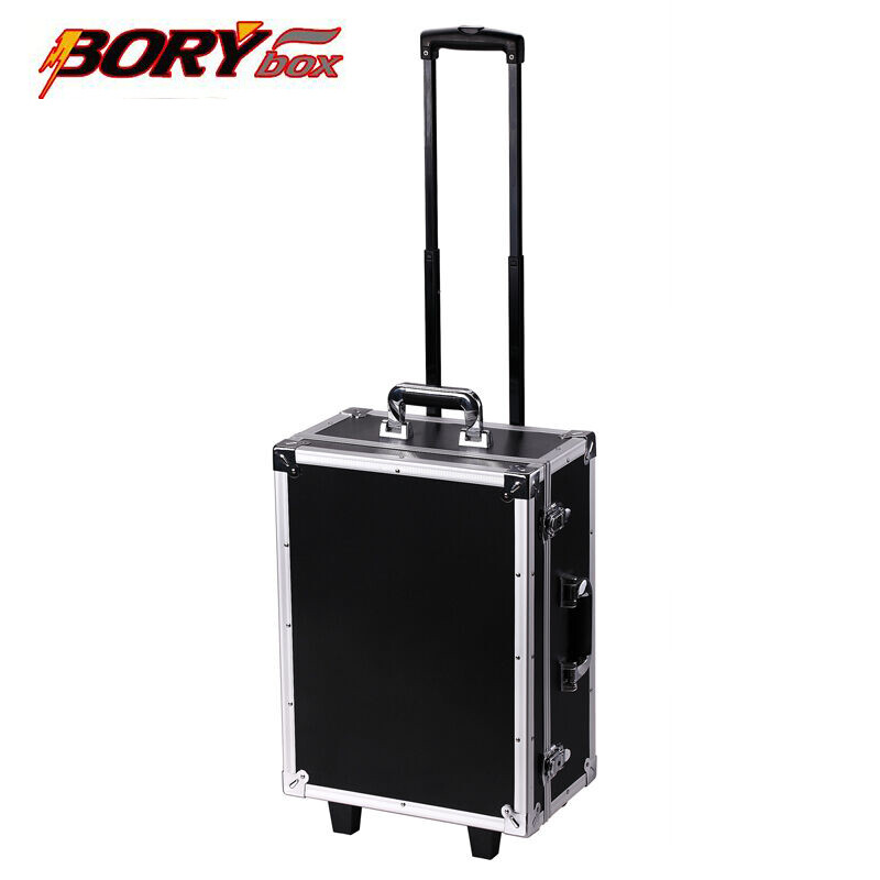BORY multifunctional aluminum alloy trolley hardware repair tool storage box safety equipment instrument box black small trolley box empty box 48*36*22CM