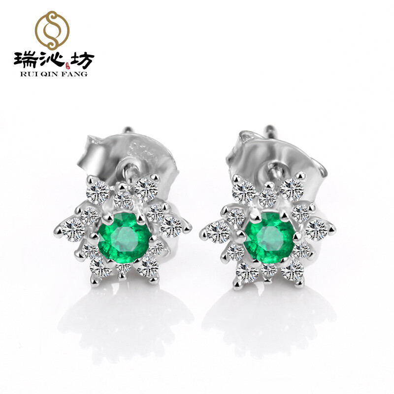 Ruiyifang Caibao Emerald 925 Silver Imitation Diamond Stud Earrings Ruiyifang Caibao Emerald 925 Silver Imitation Diamond Stud Earrings With Certificate New Las Gift Birthday