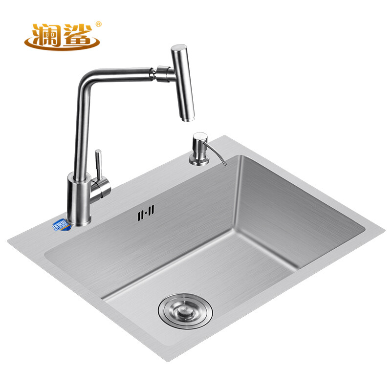 澜 Shark 304 Stainless Steel Single Trough Sink Thick 澜 Shark 304 Stainless Steel Single Trough Sink Thick Manual Kitchen Set With Hot And Cold Faucet To Send Drain Basket 600 X 450