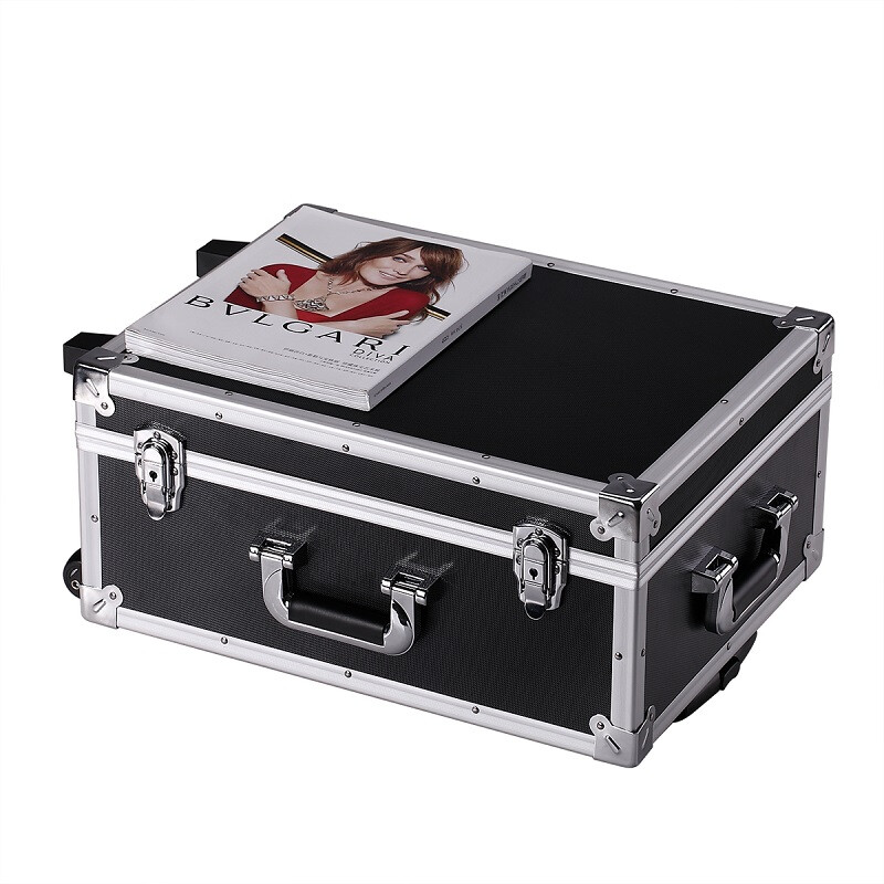 BORY multifunctional aluminum alloy trolley hardware repair tool storage box safety equipment instrument box black small trolley box empty box 48*36*22CM