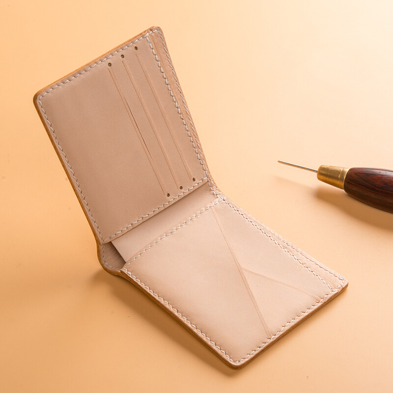 Children who are tired of playing, simplicity is justice, original color vegetable tanned leather, simple handmade short wallet, women's change bit, money cloth, original color