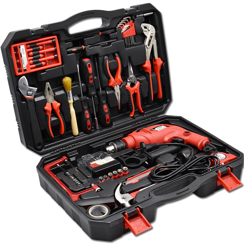 Kraftwell 500W electric drill tool box set, impact drill, home repair tools, 94-piece set P1044A