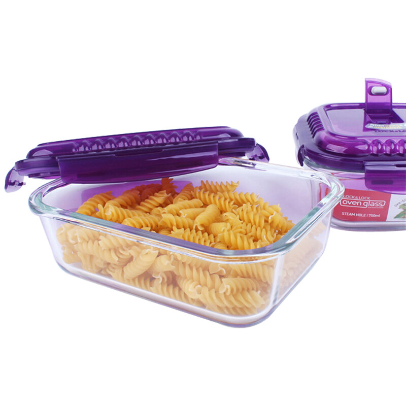LOCK&LOCK Increased Breathable Heat-Resistant Glass Lunch Box Microwave Glass Bowl Sealed Storage Box Purple 1000ml