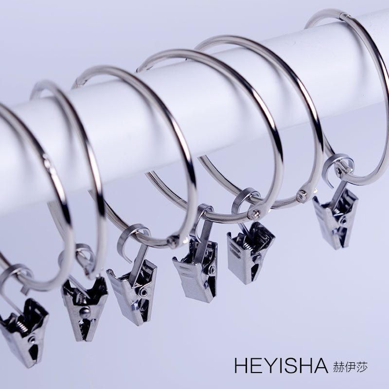 Heysa Stainless Steel Curtain Clips Open Hook Ring Accessories Heysa Stainless Steel Curtain Clips Open Hook Ring Accessories Shower Curtains Bright Silver 15 Pack