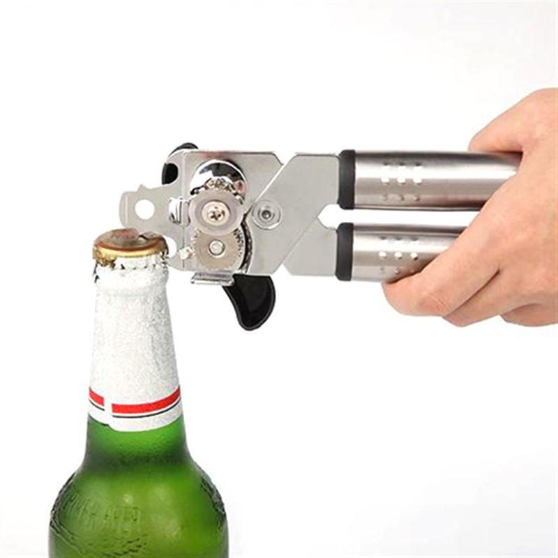 Yiyi multifunctional can opener, metal can opener, can opener, can opener, can knife, bottle opener tool, household and commercial use, upgraded double handle model with inner cutout (multi-purpose model)