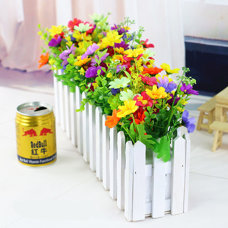 Lihe Home Decoration Free Shipping Picked Orchid Chrysanthemum 30cm Fence Set Fake Flower Pot Planting Fence Fence Flower Pot Imitation Flower Set Decoration Living Room Festival Decoration Floral Art 30cm White Fence + Mixed Color Jumping Orchid Chrysanthemum Set