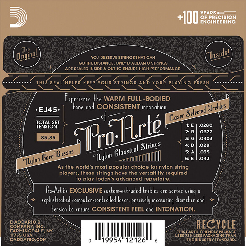 D Addario EJ45 classical guitar strings imported from the United States, standard tension nylon string core set