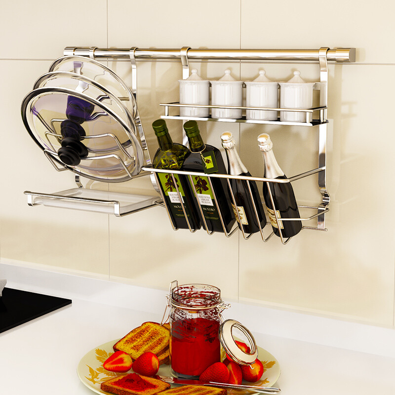 Shuai Shi 304 Stainless Steel Kitchen Racks Wall Hanging Seasoning Shuai Shi 304 Stainless Steel Kitchen Racks Wall Hanging Seasoning Storage Rack Lid Chopsticks Knife Holder Supplies Pendant