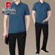 Pierre cardin dad summer sports suit men's ice silk short-sleeved T-shirt for middle-aged and elderly Father's Day summer breathable quick-drying clothes 717 ultramarine [short-sleeved + trousers] 2XL [recommended 140-160 Jin [Jin equals 0.5 kg]]