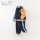 DAVE&BELLA Children's Sports Suit Girls' Autumn Clothes New Polar Fleece Boys' Clothes Large Children's Tops and Trousers Two-piece Set Navy Blue Ready Stock 100 cm (recommended height 90-100cm)