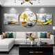 Lamp Keeper Sofa Background Wall Decoration Painting Flowing Water Produces Wealth New Chinese Living Room Decoration Painting Atmospheric Landscape Painting Background Wall Tea Room Ink Zen Triptych Hanging Painting Good as Good as Water Left and Right 60*80 Round 80CM Flat Crystal Porcelain + PVC Black Frame