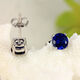 Sapphire earrings, 925 silver inlaid with colored sapphire corundum, tanzanite plated, elegant Korean women, a pair of blue earrings