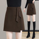 Mu Rong Irregular Woolen Skirt Women's Autumn and Winter 2025 New High-waisted Slim A-Line Skirt Slit Woolen Hip-covering Short Skirt Brown L (Recommended 100-110 Jin Jin equals 0.5 kg)