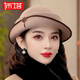PTAH Hat Women's Autumn and Winter British Style Top Hat Warm Wool Felt Top Hat Versatile Fashion Retro Mixed Camel