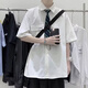 狄帝鲨学院风DK制服衬衫男短袖痞帅夏季宽松休闲港风日系衬衣班服一套 白色+领带 L