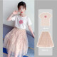 Children's clothing, girls' suits, summer dresses, children's suits, girls' short-sleeved T-shirts and skirts, two-piece suits, casual clothes for middle-aged and older children, 4-14 years old, children's clothing, beige + pink skirt S185150, recommended height 140cm