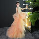 
A 21 FUNB flower girl light luxury evening dress girl princess skirt tailing wedding dress puffy host show birthday piano costume - champagne color tailing [detachable] 140