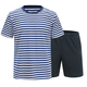 Jihuatongrui physische Fitnesstraining kurzärmelige Seelenhemd-Hemd-Hemdkörper Fitness kurzärmeliger Anzug Ozean blau und weiß gestreiftes rundes Nacken Training Tarn Uniform Uniform Seelenhemd Anzug 165-17084-88