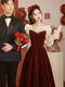 Flashing girl toast dress bride petite burgundy can usually wear gauze sleeves engagement dress out of the pavilion banquet home dress for women burgundy long sleeves long style M