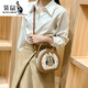 Pelguero de cuero de lujo de canguro (canguro) Light Luxury Leather Women's Women's 2023 New Rivet Small Round Bag Borded Bold Bag Borded Hombina ancha Corcha de cuerpo cruzado Beige White