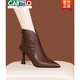 
CARTELO pointed French high-heeled short boots for women's thin heels new spring and autumn single boots temperament genuine leather simple high-end sense ankle boots brown--cotton 34