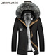 JERRYJACK men's parka with full mink fur lining and removable fur one-piece winter warm coat, fashionable men's coat, off-white + silver fox fur collar + white mink lining M/170