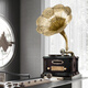 Heritage Family Retro Desktop Phonograph Living Room European Bluetooth Small Speaker Solid Wood Small Old-fashioned Antique Vinyl Record Player Mini Record Player 708 Ebony Copper Speaker + Package A