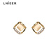 LnieerS925 Silver Cat's Eye Square Earrings 2025 New Trendy Western Earrings High-end Temperament Women's Earrings Hollow Cat's Eye Earrings 925 Silver Needles
