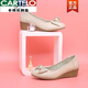 卡帝乐鳄鱼（CARTELO）品牌断码真皮坡跟单鞋女2025夏秋季蝴蝶结软底中跟妈妈小皮鞋 黑色 37 标准码