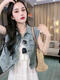 
WVIRTJE long dress with high-end latest style this year's popular denim vest lace suspender suit for women in summer. White suspender skirt + vest 694# [high quality suit M [recommended 95-105Jin [Jin equals 0.5 kg]]